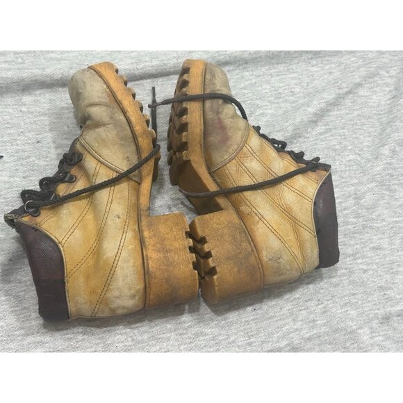 Two-Toned Boots Men's Size 9 Lace Up Mid Top Leather 90s Brown - Picture 4 of 7